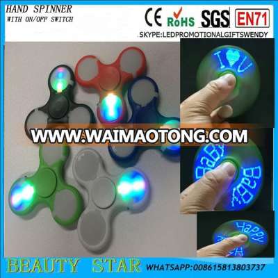 2017 new idea LED flashing text fidget spinner,China factory wholesale led hand spinner with text 608 bearing